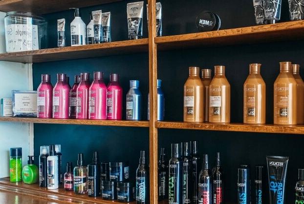 shelves with bottles